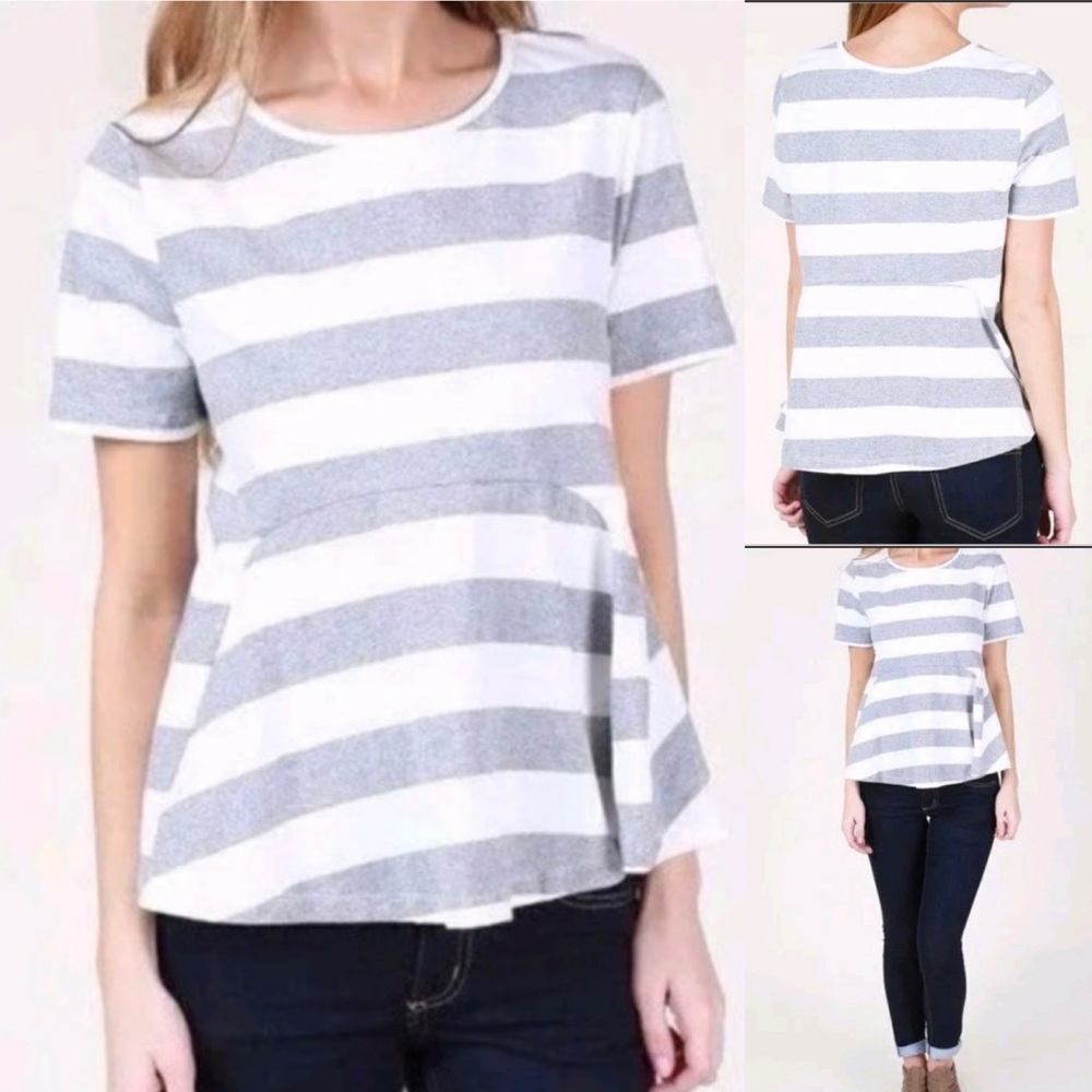 Altar'd State Striped Peplum Flare Oversized Tee